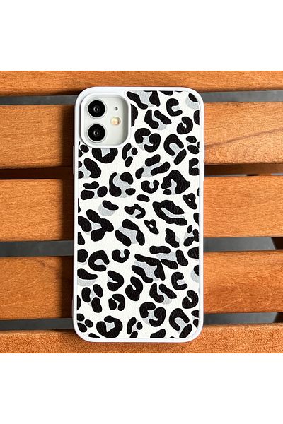 EDELFU iPhone 11 Leopard Pattern Case with Silicone Sides and Leather Back – Soft Velvet Inner Lining Cover