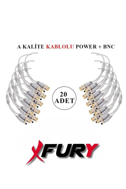 FURY 20 Adet A Kalite Kablolu Hazır BNC + DC POWER Jack Kablolu Y Tipi Konnektör