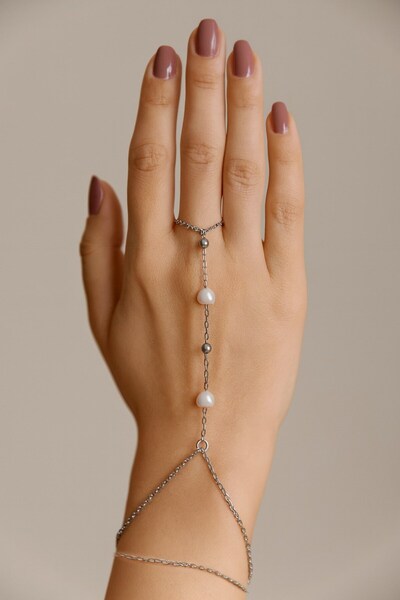 X-Lady Accessories سلسلة شاهمران من الفولاذ على شكل قلب لؤلؤي فضي اللون - 3546