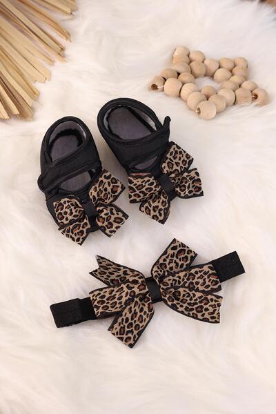 kidello Black Ribbon Baby Girl Booties Bandana Set