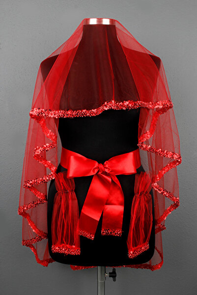 Mortex Kırmızı Pul Su Yolu Gelin Seti – Kına Gecesi, Düğün, Nikah İçin Duvak ...