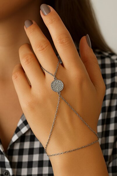 X-Lady Accessories Gümüş Renk Beyaz Taş Yuvarlak Çelik Şahmeran - 3558