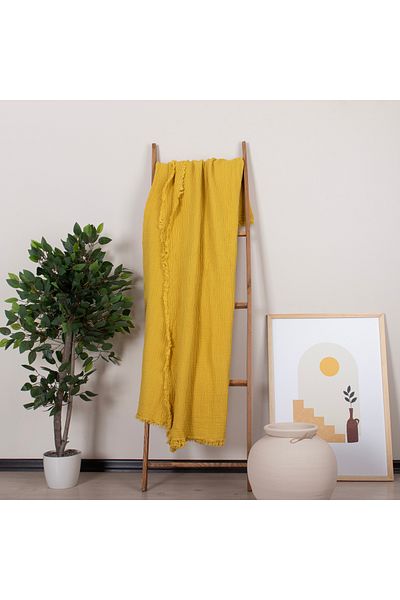 Püskül Tekstil Luxury Muslin Throw Blanket Wide 135X170Cm-100% Cotton Soft Quality Muslin Sofa Cover & Shawl