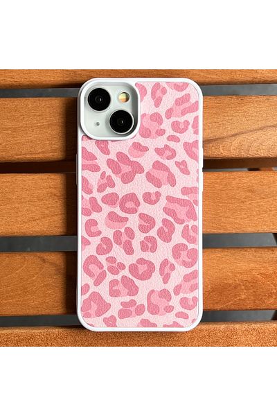 EDELFU iPhone 13 - 14 Leopard Patterned Side Silicone Back Leather Case – Soft Velvet Inner Lining Cover