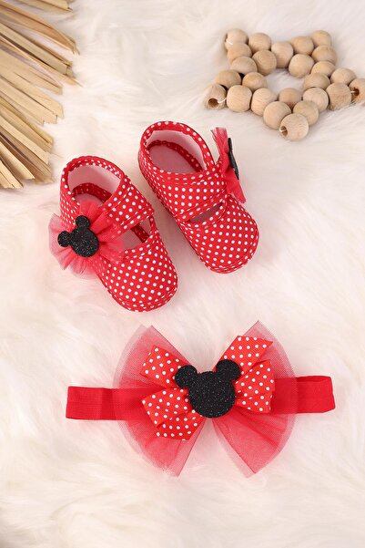 kidello Red Ribbon Tulle Polka Dot Baby Girl Booties Bandana Set