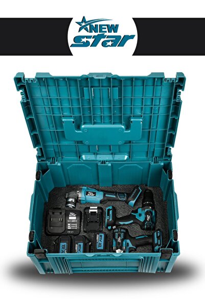 Newstar New Star 6'lı Set Şarjlı Darbeli Matkap Hilti Taşlama Somun Sıkma Dekupaj Testere Daire Testere Mavi