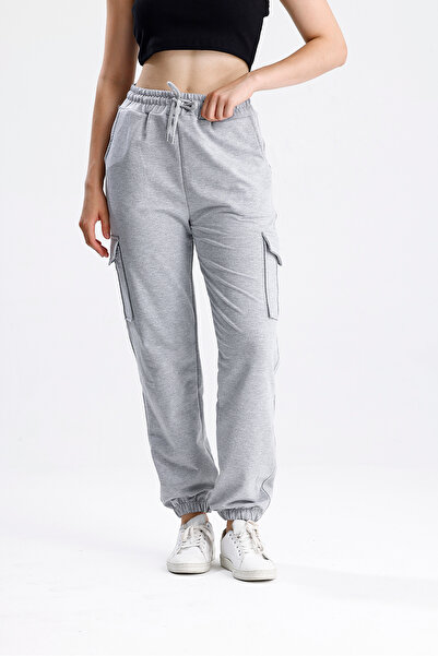 Green Hill Gray Sweatpants with Cargo Pockets and Elastic Waist