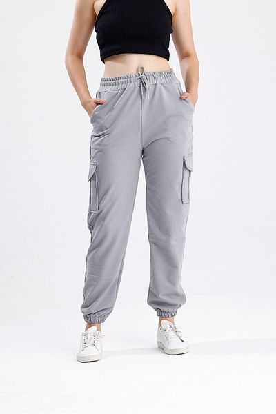 Green Hill Painting Gray Sweatpants with Cargo Pockets and Elastic Waist