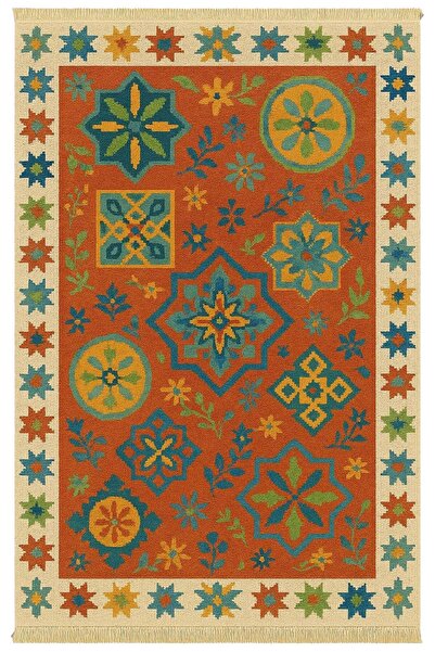 Markaev Kilim Uşak Desenli Baskılı Dokuma Taban Halı 267 YNG