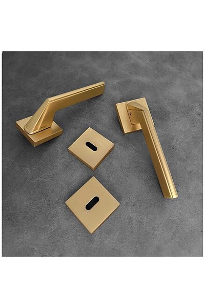 KOLDOOR Rivax Anka Matte Gold Zamak Square Rosette Room Door Handle 1 Set