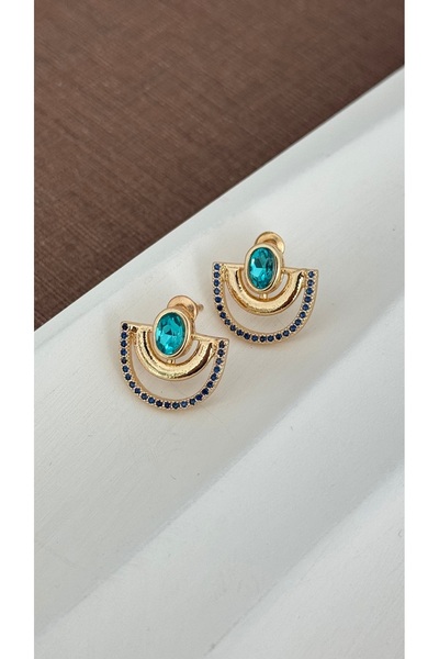 Vi store Çelik Kristal Mavi Taşlı Küpe