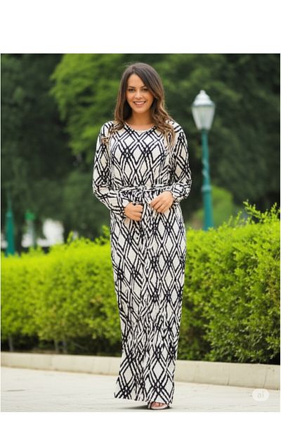 DHDmoda Beige Black Patterned Wrap Dress