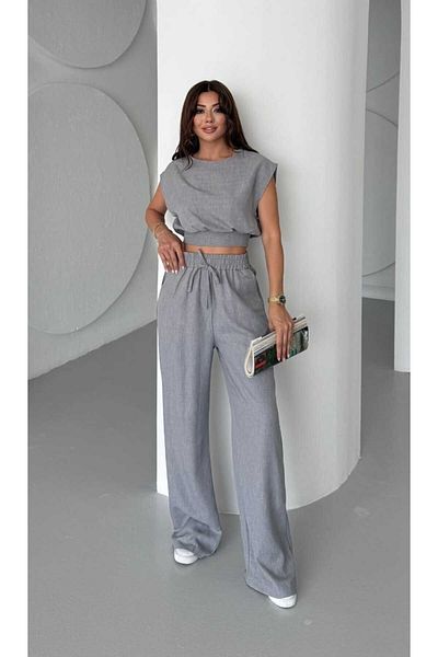 mor butik Purple Boutique Women's Gray Belt Detail Pants Bluz
