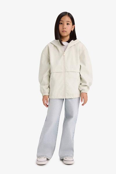 DeFacto New Season Girl's Water Repellent Hooded Zippered Raincoat