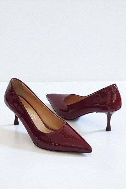 ERS Air Comfort Hakiki Rugan Deri Bordo Kadın Stiletto 7 cm İnce Topuk Şık Si...