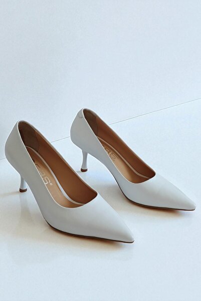 ERS Air Comfort Genuine Leather White Women's Stiletto 7 cm Thin Heel Stylish Pointed Toe Heeled Shoes