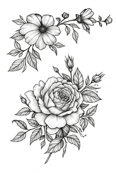 Lorvia Gerçek Çiçek Desenli Geçici Dövme – Gül ve Çiçek Modelli 3 Boyutlu Tattoo Tasarımı