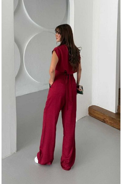 mor butik Purple Boutique Women's Bordo Belt Detail Pants Bluz