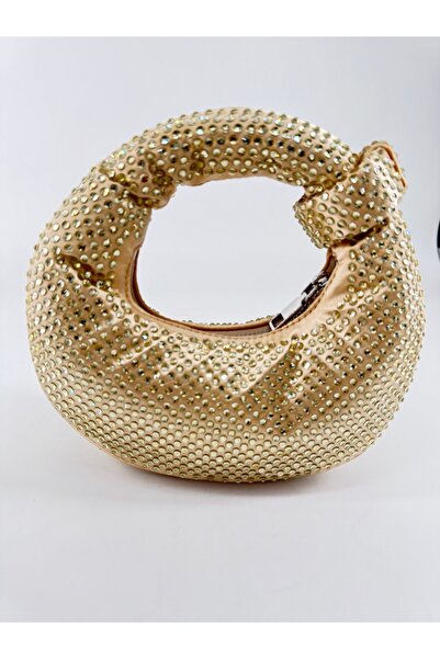 ZuTrenD KADIN ALTIN SARISI GOLD TAŞLI MİNİ KÜÇÜK PARLAK ABİYE GÜNLÜK YUVARLAK...