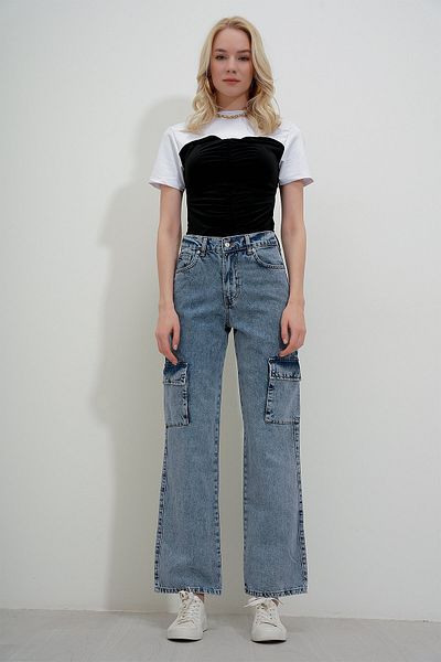 HAKKE Cargo Bellows Pocket Jean Pants