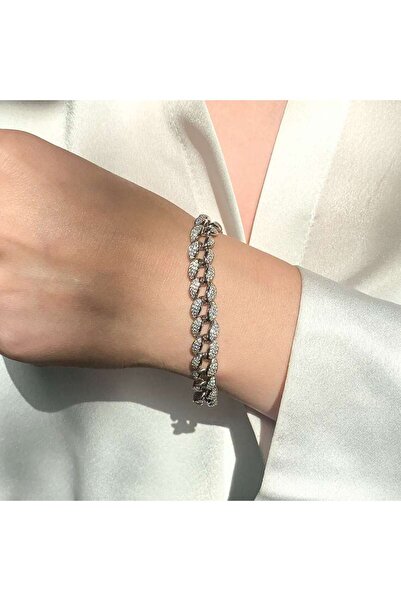 Bijuteria SORELLY Bratara Argint Cuban Link cu Pietre Zirconia Albe