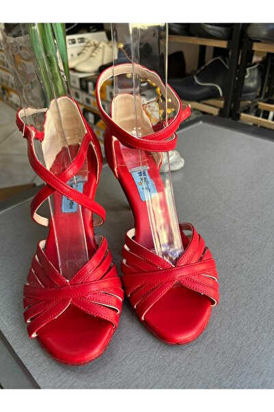 bitangosu KIRMIZI DERİ 8,5 CM 11 PONT ÇOK BANTLI MODEL TANGO, DANS VE SALON AYAKKABISI