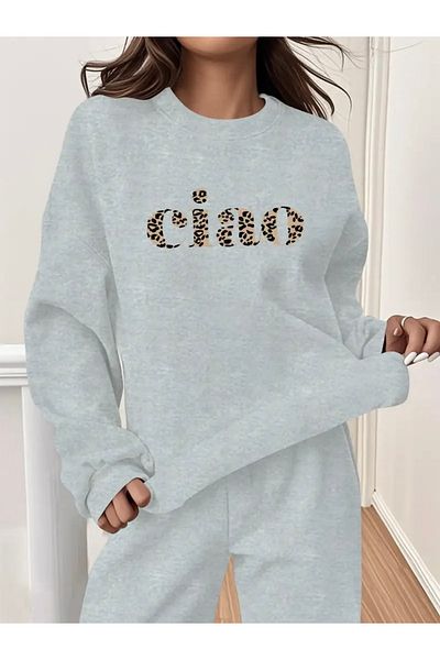 FUFLUNS Ciao Printed Unisex Oversize Circle Neck Bottom/Upper Tracksuit Set