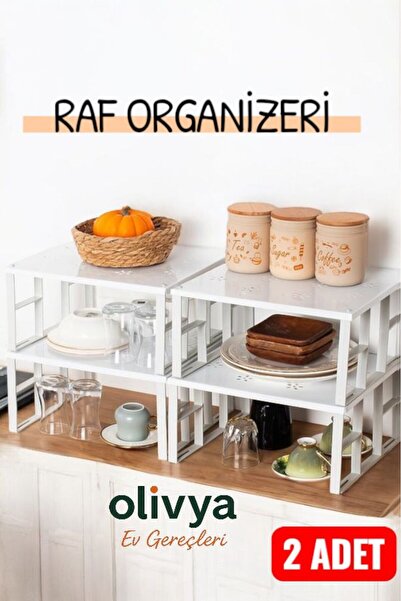 OLİVYA Organizers Dolap İçi Düzenleyici Raf Tabak Bardak Rafı Metal Raf 2'li