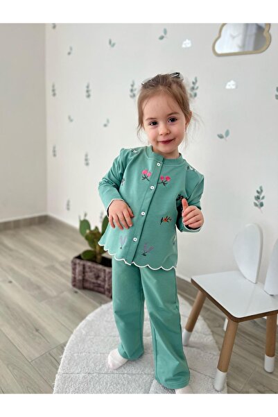 bebeğim butik Girl's Embroidery Button Top and Pants