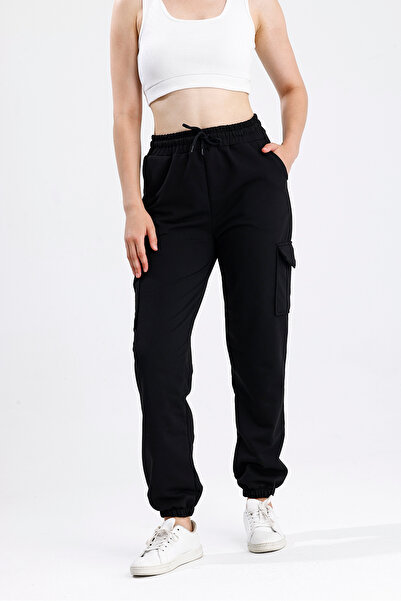 Green Hill Black Sweatpants with Cargo Pockets and Elastic Waist