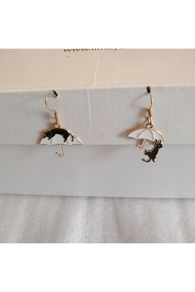 Butik Tülin أقراط نسائية أصلية من المعدن الذهبي الأسود والأبيض على شكل مظلة ع...