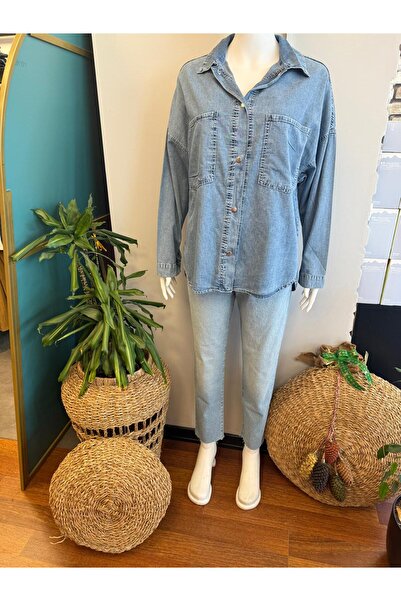 DOLCE QUEEN Kadın Mickey Mouse Baskılı Kot Gömlek