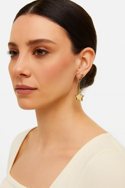 LOVELOTUS أقراط مضغوطة من حجر الفيروز الطبيعي على شكل نجمة