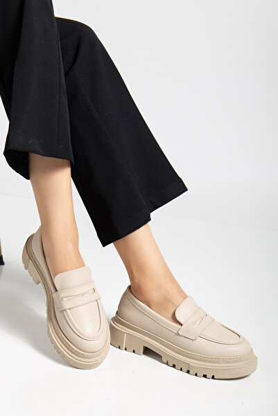 DİORİN Жіночі мокасини Loafer Makosen бежеві шкіряні повсякденні туфлі