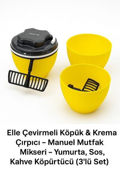 GROVİNG HAİR Foam & Cream Whisk with Ruffle Cord – Manual Kitchen Mixer – Egg, Sauce, Coffee Frother (Set of 3)