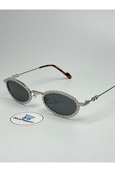 BluePepper Bride Black Sunglasses Oval Silver Frame Black Glass Color 54 Ekar...