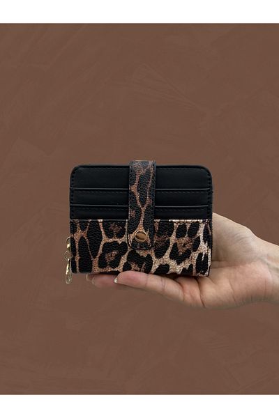 shiny ever Portofel din piele pentru femei, cu model leopard, negru maro