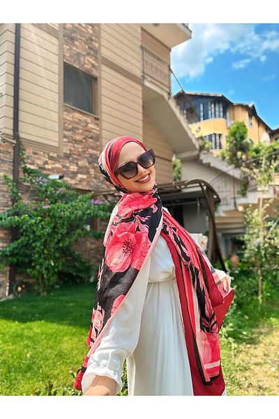 Modakaşmir Margarit Pattern Bamboo Shawl - Red