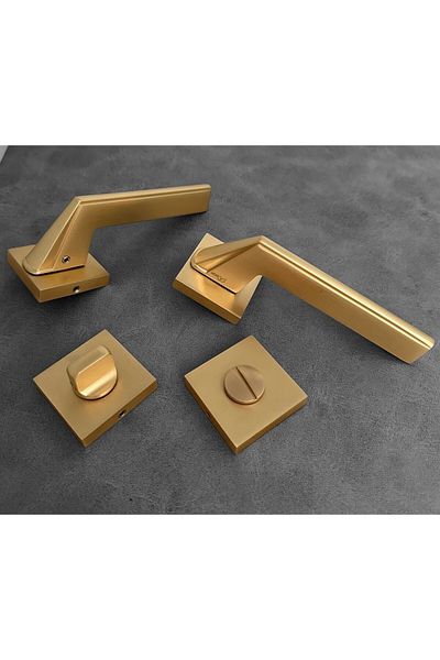KOLDOOR Rivax Anka Matte Gold Zamak Square Rosette Wc Bathroom Door Handle 1 Set