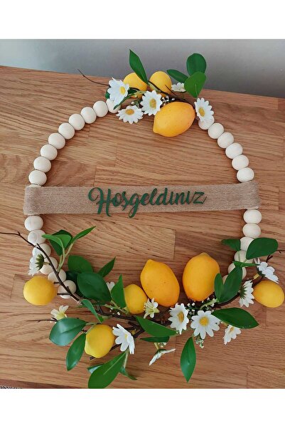 lolipophobi Στολίδι πόρτας με ξύλινες χάντρες με λεμόνι, διακόσμηση, γιρλάντα, δώρο, τεχνητό λεμόνι, δώρο για το σπίτι