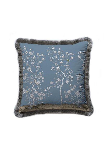 Adawall Blue Pillow/Cushion with Flower Design (Filler Bead Fiber, Nation. Washing and Fading Certificate)