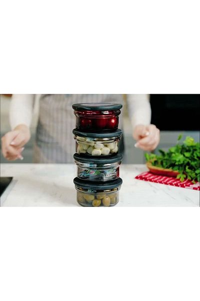 Leony 4 Pieces Vacuum Lid Glass Storage Container - Glass Breakfast Set