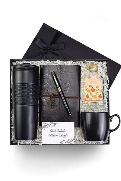 HALL BREATHE Şık Hediye Seti: French Press, Termos, Anı Defteri, Dolma Kalem,...