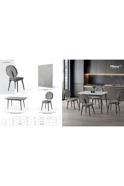 DENGEMA Milano’25 Açılır Masa Takımı – Antrasit Gri & Siyah Ayak – 80×125 → 165 cm, 4 Sandalyeli