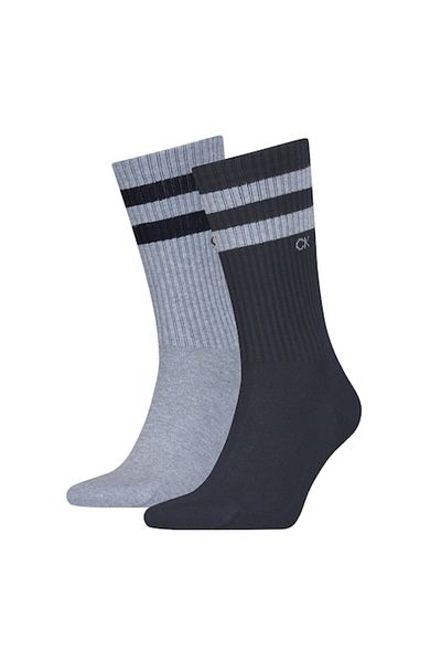 Calvin Klein , Set of long unisex socks with striped print - 2 pairs, Black, Gray mélange, 39-42
