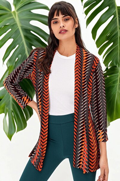 NEW LAVİVA Women's Multicolor Jacket Collar Three Quarter Sleeve Patterned Mu...