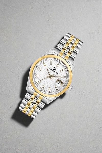 Daniel Klein Steel Cord&Case Men's Wrist Watch with Calendar Bracelet Gift Silver-Gold Zmdk1190