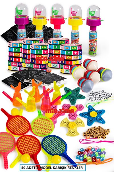 HALL BREATHE Renkli 8 model küçük oyuncak seti, 50 adet: stres çarkı, basket ...