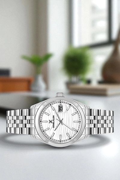 Daniel Klein Steel Cord&Case Men's Wrist Watch with Calendar Bracelet Gift Silver-White Zmdk1190