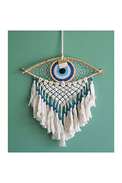 Store Rüya Kapanı Göz Tasarımlı Boho Duvar Süsü 38x42 cm Dekoratif Dream Catcher